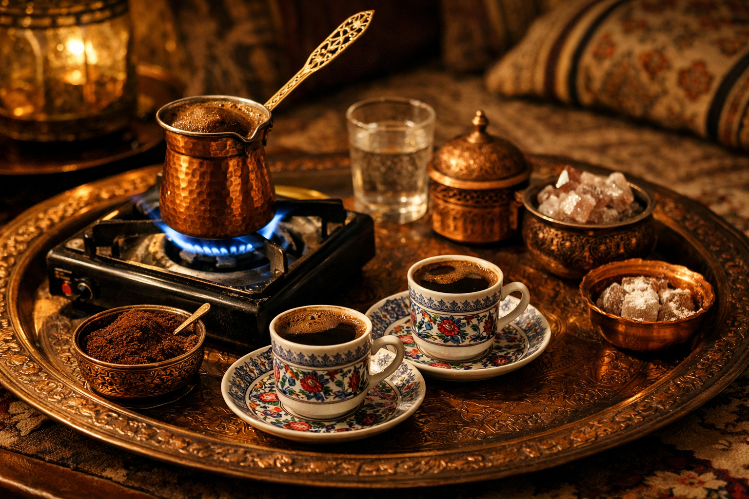 Türk kahvesi cezve ve servis